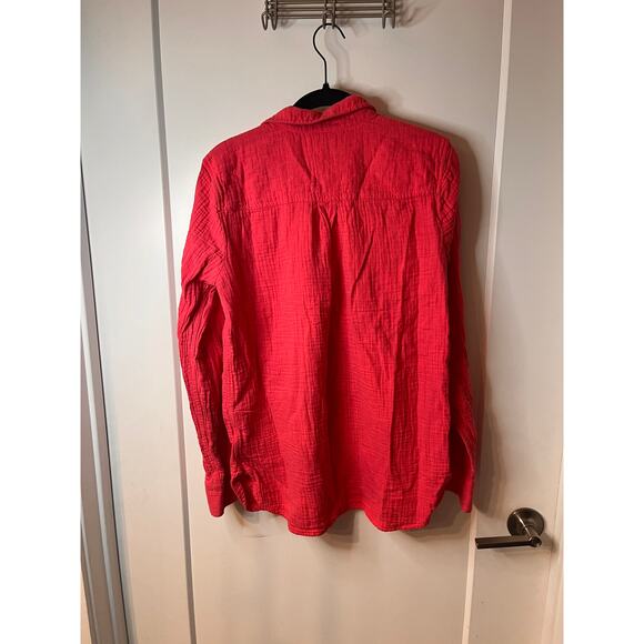 J. Crew Bright Pink Linen Long Sleeve Button-Up Shirt Size Small - Picture 2 of 6